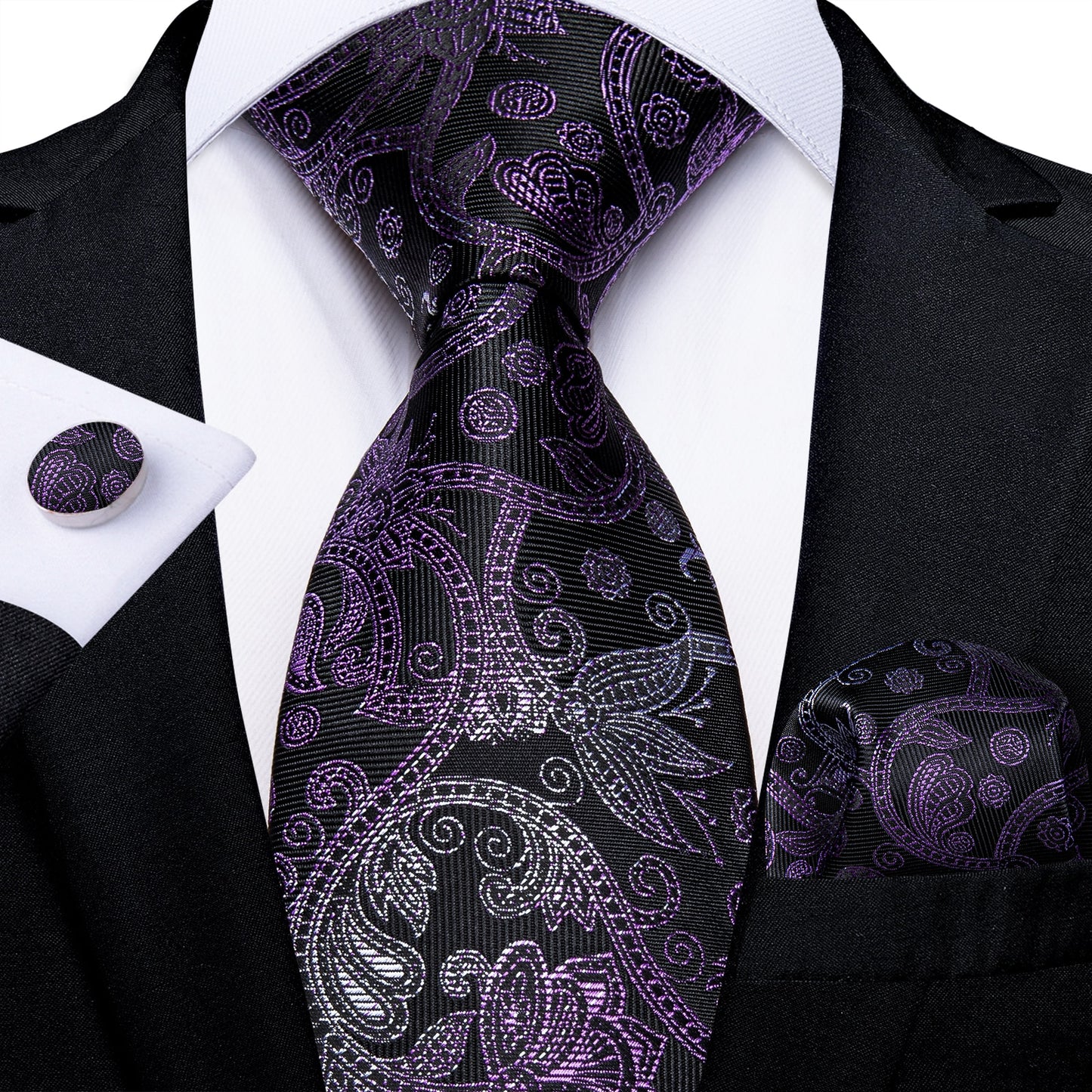 Men Purple Floral Paisley Necktie Business Formal 100% Silk Tie Pocket Square Set For Wedding Party The Clothing Company Sydney