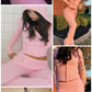 Women's Spring Outfits Casual Zipper Sweater Hoodie Set High Waist Flare Pants Suits Pink Knitted Y2k Two Piece Set The Clothing Company Sydney