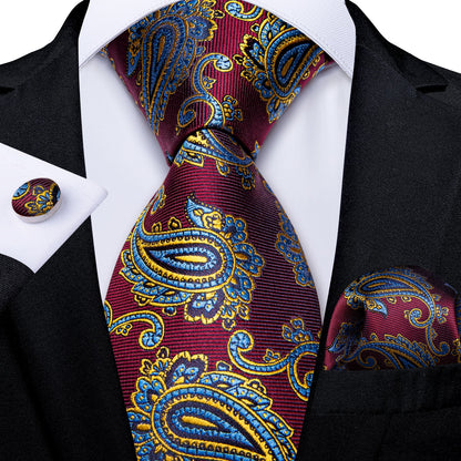 Designer Wedding Men's Tie Red  Solid Striped Paisley Neckties For Men Business Hanky Cufflinks Tie Set The Clothing Company Sydney