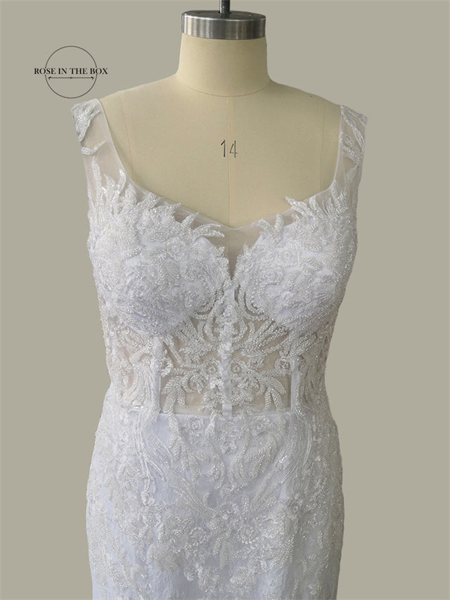 Luxury 3D Lace Mermaid Wedding Dress Romantic Beads Tulle Neck Wedding Bridal Gowns The Clothing Company Sydney