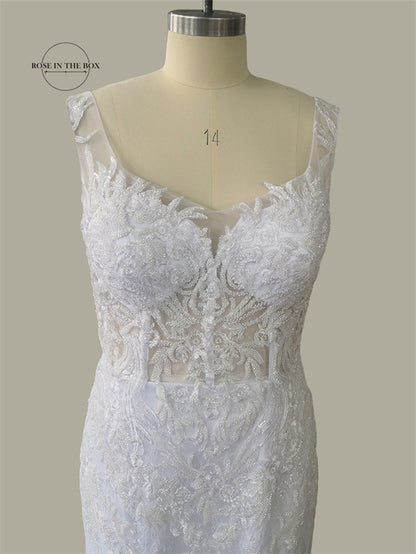 Luxury 3D Lace Mermaid Wedding Dress Romantic Beads Tulle Neck Wedding Bridal Gowns The Clothing Company Sydney