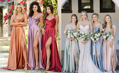 Elegant A-line Backless Burgundy Bridesmaid Dresses Satin Split Spaghetti Strap Formal Wedding Prom Party Gowns Summer Dress The Clothing Company Sydney