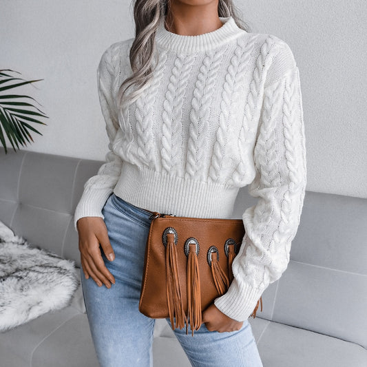 Women's Autumn Winter Long Sleeve Twist Neck Knit Crop Sweater Fashion Slim All Match Pullover Jumper Top The Clothing Company Sydney
