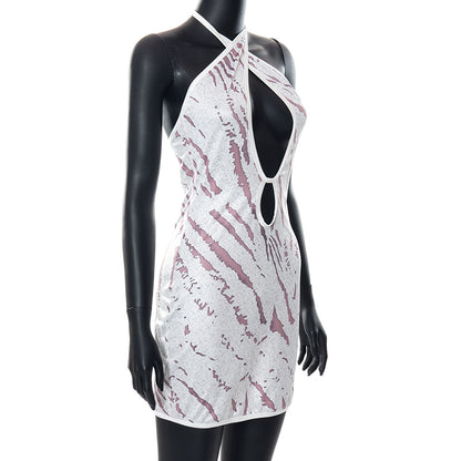 Cross Halter Cut Out Backless Mini Dress Print Sleeveless Bodycon Summer Night Club Party Dress The Clothing Company Sydney