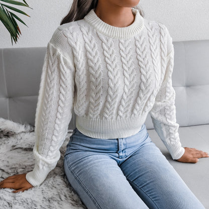 Women's Autumn Winter Long Sleeve Twist Neck Knit Crop Sweater Fashion Slim All Match Pullover Jumper Top The Clothing Company Sydney