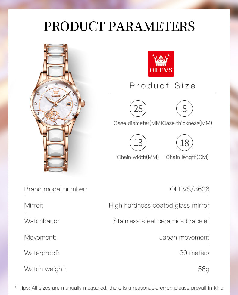 OLEVS Luxury Quartz Japan Movement 30M Water resistant Ceramics Ladies Watch Clothing Company Sydney