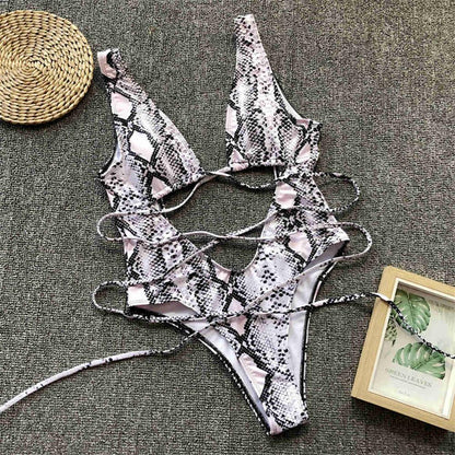 Bandage Wrap Around Tummy Cut Out Deep V Monokini One Piece Swimsuit Swimwear Bather Bathing Suit - The Clothing Company Sydney