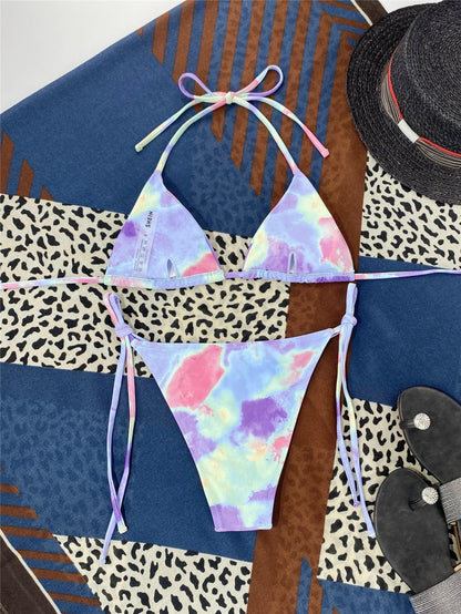 2 Piece Tie Dye Micro Triangle Halter Tie Side Bikini Swimsuit Swimwear Bikini Set Summer Beach Bathing Suit The Clothing Company Sydney
