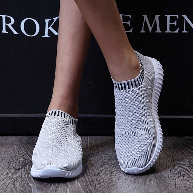Breathable Mesh Sneakers Summer Slip on Soft Bottom Running Shoes Woman Plus Size Elastic Knit Casual Flats The Clothing Company Sydney