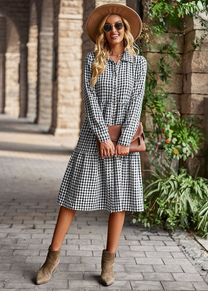 Casual Plaid Shirt Dress For Women Turn Down Long Sleeve Maxi Dress Vintage Single Breasted Patchwork Spring Autumn Dress The Clothing Company Sydney