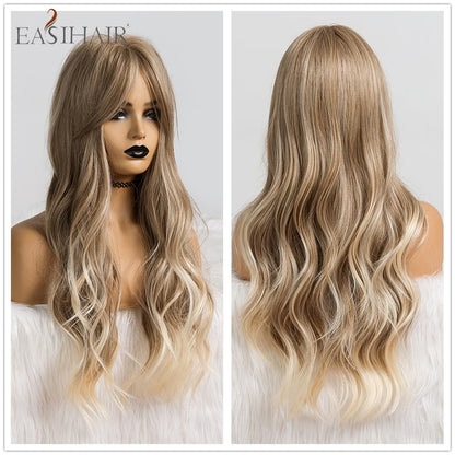 Ombre Brown Light Blonde Platinum Long Wavy Middle Part Hair Wig Cosplay Natural Heat Resistant Synthetic Wig for Women The Clothing Company Sydney