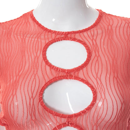 Print Hollow Out Lace Up Mini O Neck Short Sleeve See Through Summer Fairy Grunge Dress The Clothing Company Sydney