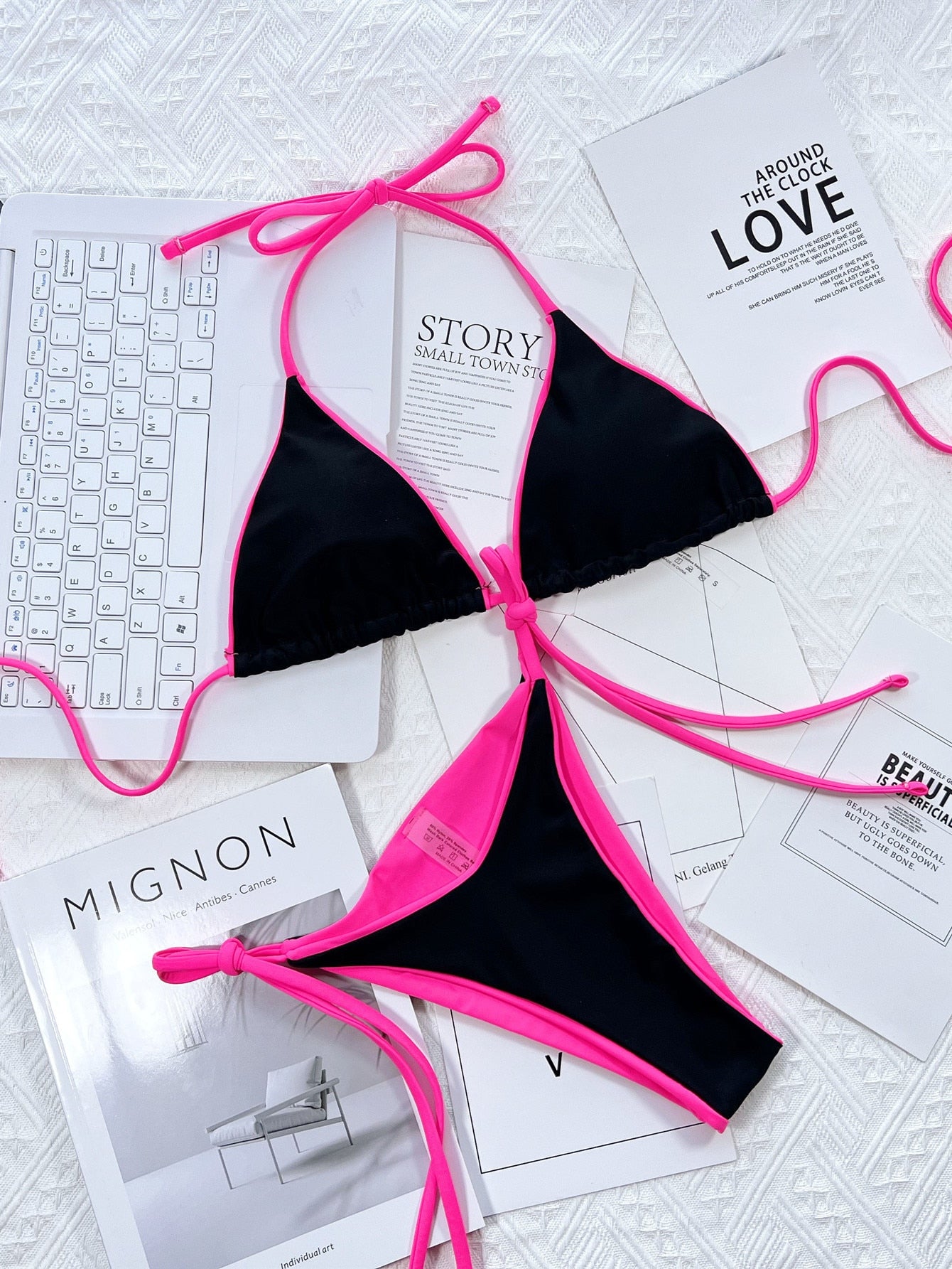 2 Piece Halter Swimsuit Woman Micro Bikini Patchwork Swimwear Summer Bathing Suits Lace Up Swimming Beach Outfits The Clothing Company Sydney