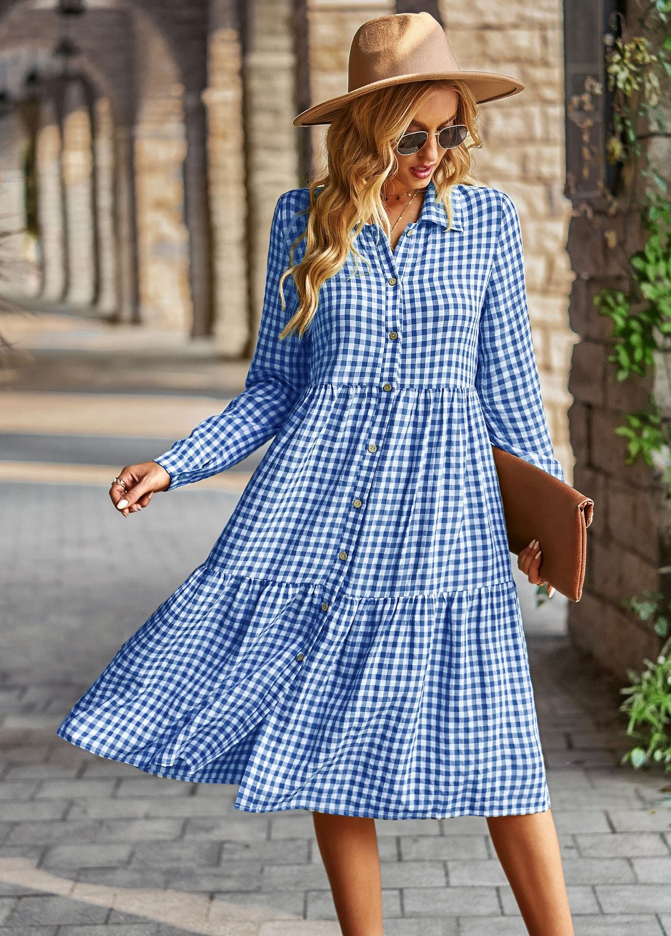 Casual Plaid Shirt Dress For Women Turn Down Long Sleeve Maxi Dress Vintage Single Breasted Patchwork Spring Autumn Dress The Clothing Company Sydney