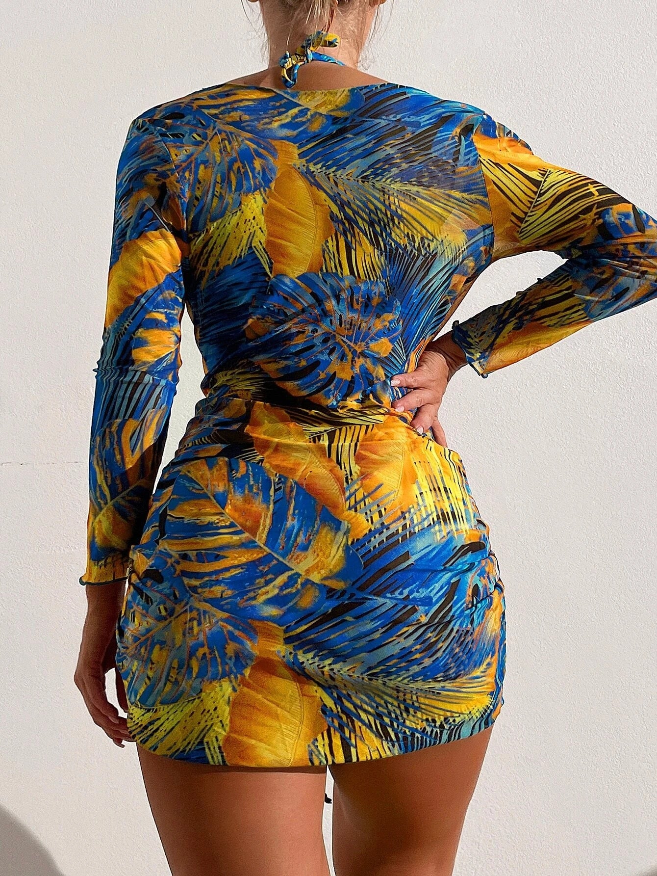 Slit Cuff Plunge Neck Three Piece Bikini Set with Cover Up Plain Swimsuit Women Swimwear Summer Beach Bathing Suit The Clothing Company Sydney