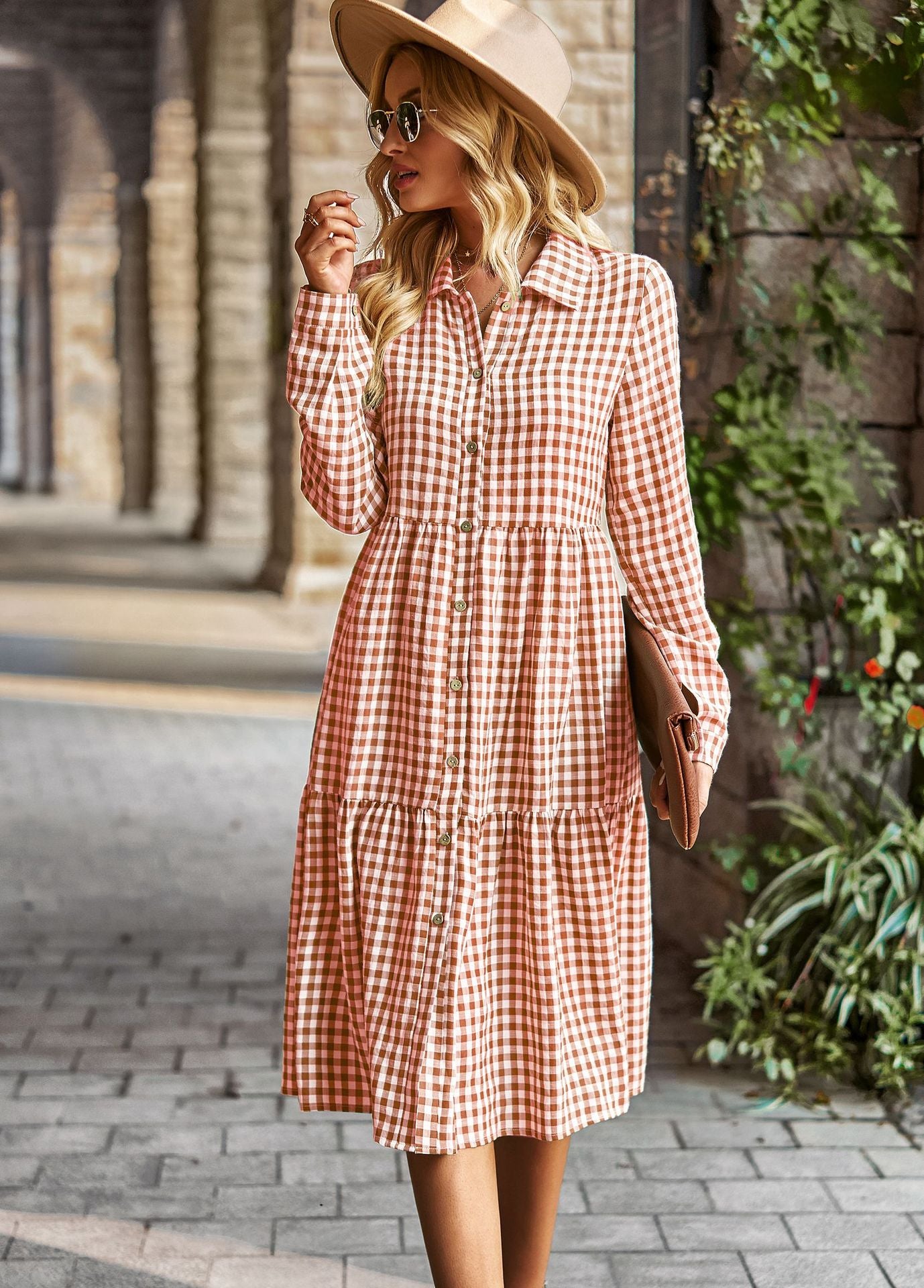 Casual Plaid Shirt Dress For Women Turn Down Long Sleeve Maxi Dress Vintage Single Breasted Patchwork Spring Autumn Dress The Clothing Company Sydney