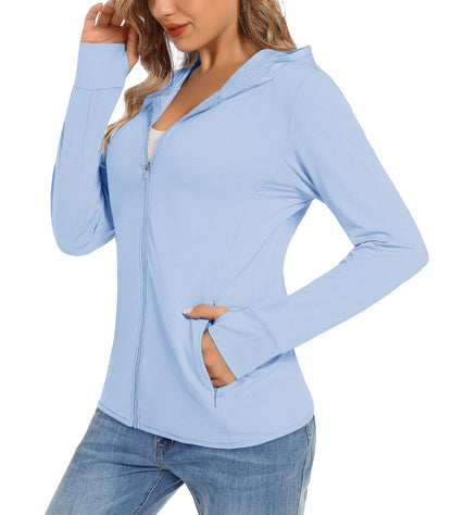 Summer Sun Protection Hoodies Women's Long Sleeve Casual Shirts UPF 50+ Sun Block Full Zip T-shirts With Zipper Pockets The Clothing Company Sydney