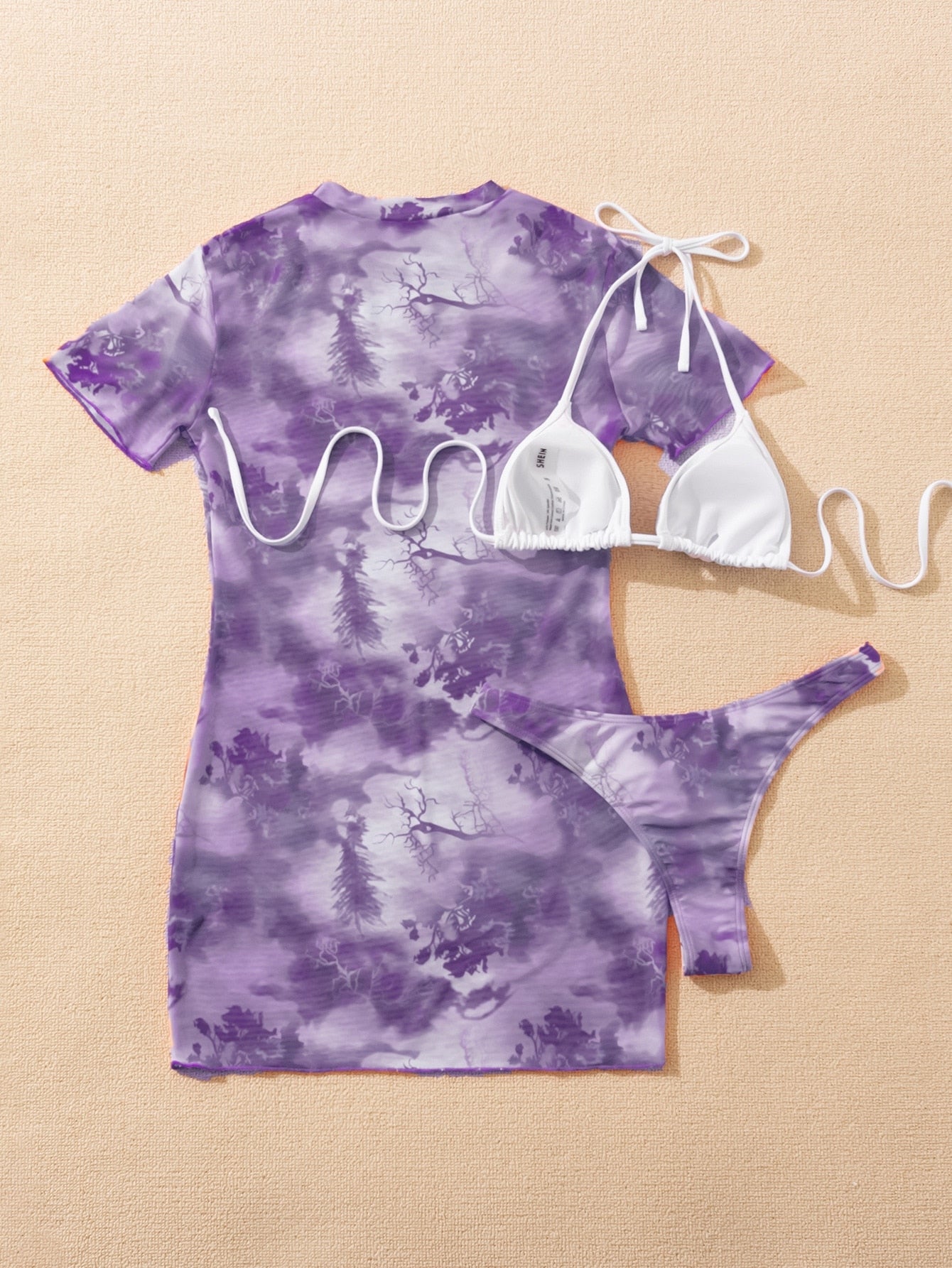 Slit Cuff Plunge Neck Three Piece Bikini Set with Cover Up Plain Swimsuit Women Swimwear Summer Beach Bathing Suit The Clothing Company Sydney