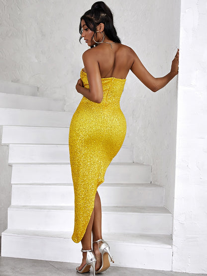 Sequin Dress Women Vacation Beach Backless Dress Split Bodycon Evening Party Dress The Clothing Company Sydney