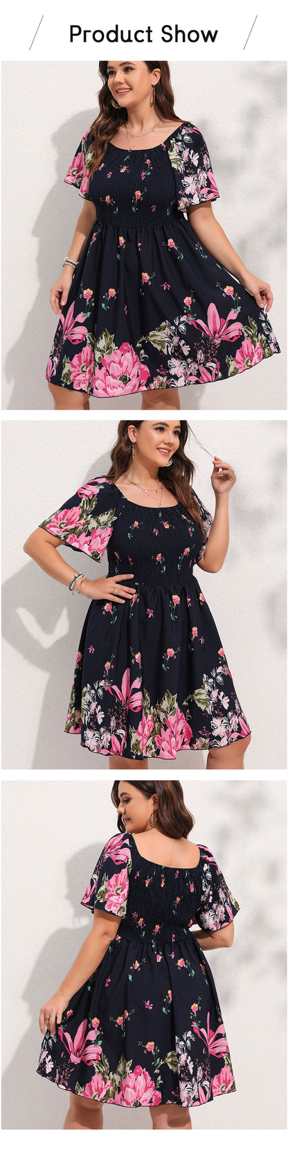 Allover Floral Print Shirred Midi Dress Plus Size Lantern Sleeve High Waist Dresses Summer Dress The Clothing Company Sydney
