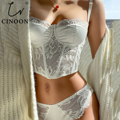 Lace Embroidery Bra Set Lingerie Steel Rubber Bone Push Up Bras French Brassiere Top and Panty Set Underwear The Clothing Company Sydney