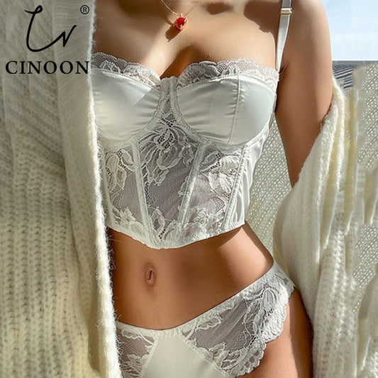 Lace Embroidery Bra Set Lingerie Steel Rubber Bone Push Up Bras French Brassiere Top and Panty Set Underwear The Clothing Company Sydney