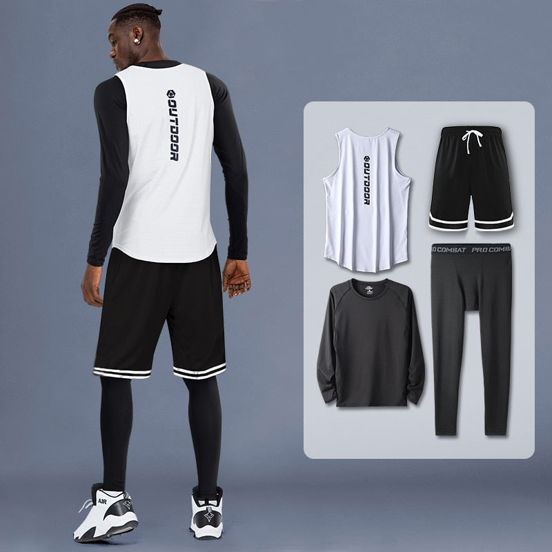4 Piece/Set Men's Basketball Tracksuit Gym Fitness Compression Sports Suit Running Jogging Sport Wear Exercise Workout Tights Shorts The Clothing Company Sydney
