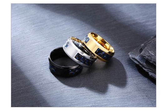 Customize Logo 8mm Men's Ring Carbon Fiber Wedding Band Personalized Simple Icon Image Gift to Husband Dad The Clothing Company Sydney