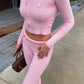 Women's Spring Outfits Casual Zipper Sweater Hoodie Set High Waist Flare Pants Suits Pink Knitted Y2k Two Piece Set The Clothing Company Sydney