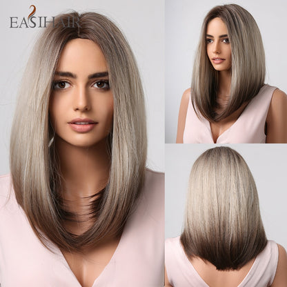 Short Straight Bob Wigs with Bang Golden Brown Natural Synthetic Hair for Women Daily Cosplay Heat Resistant Fiber Wigs The Clothing Company Sydney