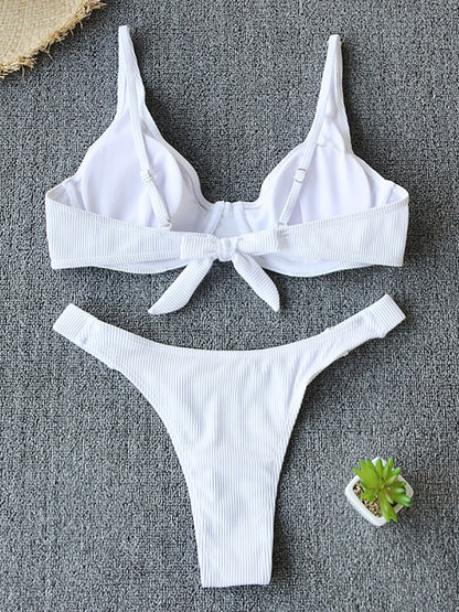 2 Piece Swimsuit Women Bikini Push-up Padded Bra Bandage Triangle Swimwear Bathing Suit Ribbed Bikini Set The Clothing Company Sydney