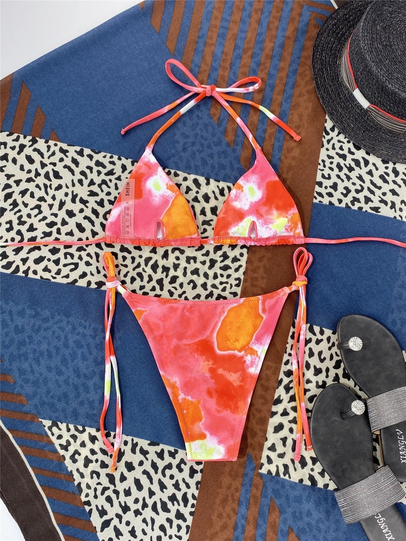 2 Piece Tie Dye Micro Triangle Halter Tie Side Bikini Swimsuit Swimwear Bikini Set Summer Beach Bathing Suit The Clothing Company Sydney