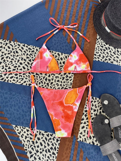 2 Piece Tie Dye Micro Triangle Halter Tie Side Bikini Swimsuit Swimwear Bikini Set Summer Beach Bathing Suit The Clothing Company Sydney