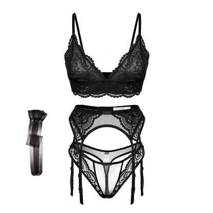 4 Piece Underwear Bra Lingerie Lace Summer Bra +Panty +Garter +Stockings Set The Clothing Company Sydney