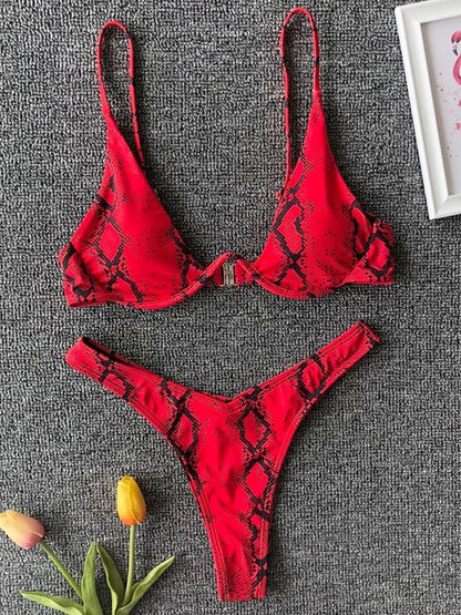 Neon V-bar Underwired Bikini Ribbed Swimsuit Women Thong Swimwear Two-pieces Bikini set Push up Bathing Suit The Clothing Company Sydney