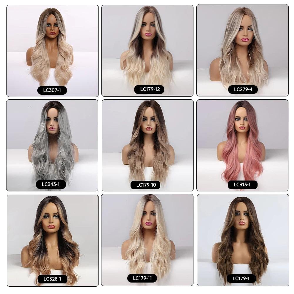 Ombre Brown Light Blonde Platinum Long Wavy Middle Part Hair Wig Cosplay Natural Heat Resistant Synthetic Wig for Women The Clothing Company Sydney