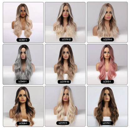 Ombre Brown Light Blonde Platinum Long Wavy Middle Part Hair Wig Cosplay Natural Heat Resistant Synthetic Wig for Women The Clothing Company Sydney
