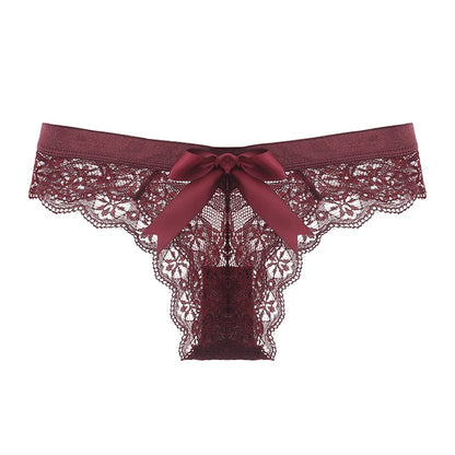 Lace Lingerie G String Underwear Bow  T-Back Thong Transparent Low Waist Panties The Clothing Company Sydney