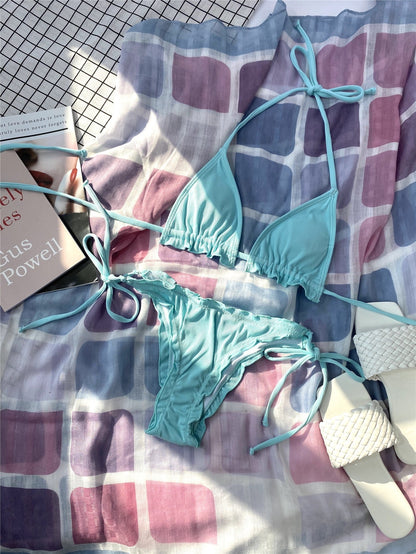 Neon Lime Rib Triangle Tie Side Bikini Swimsuit Women Two Piece Swimwear Bikini Set Summer Beach Bathing Suit The Clothing Company Sydney