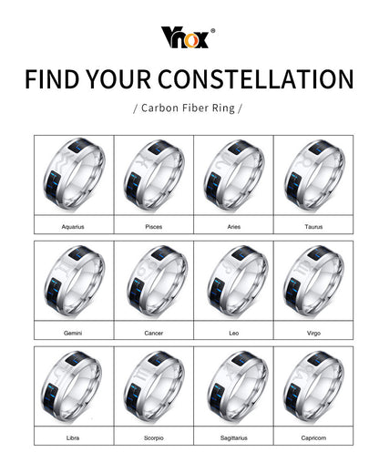 Twelve Constellations Rings for Men Women 8mm Stainless Steel Anel Male Classic Carbon Fiber 12 Horoscope Ring The Clothing Company Sydney