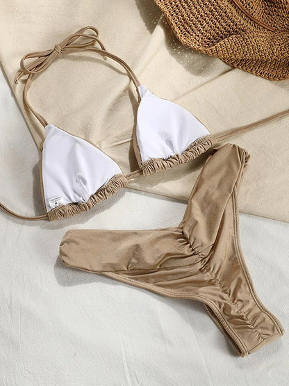 Pleated Bikinis Swimsuit Triangle Bikini Set Swimwear Halter Bathing Suits Bandage Beachwear The Clothing Company Sydney