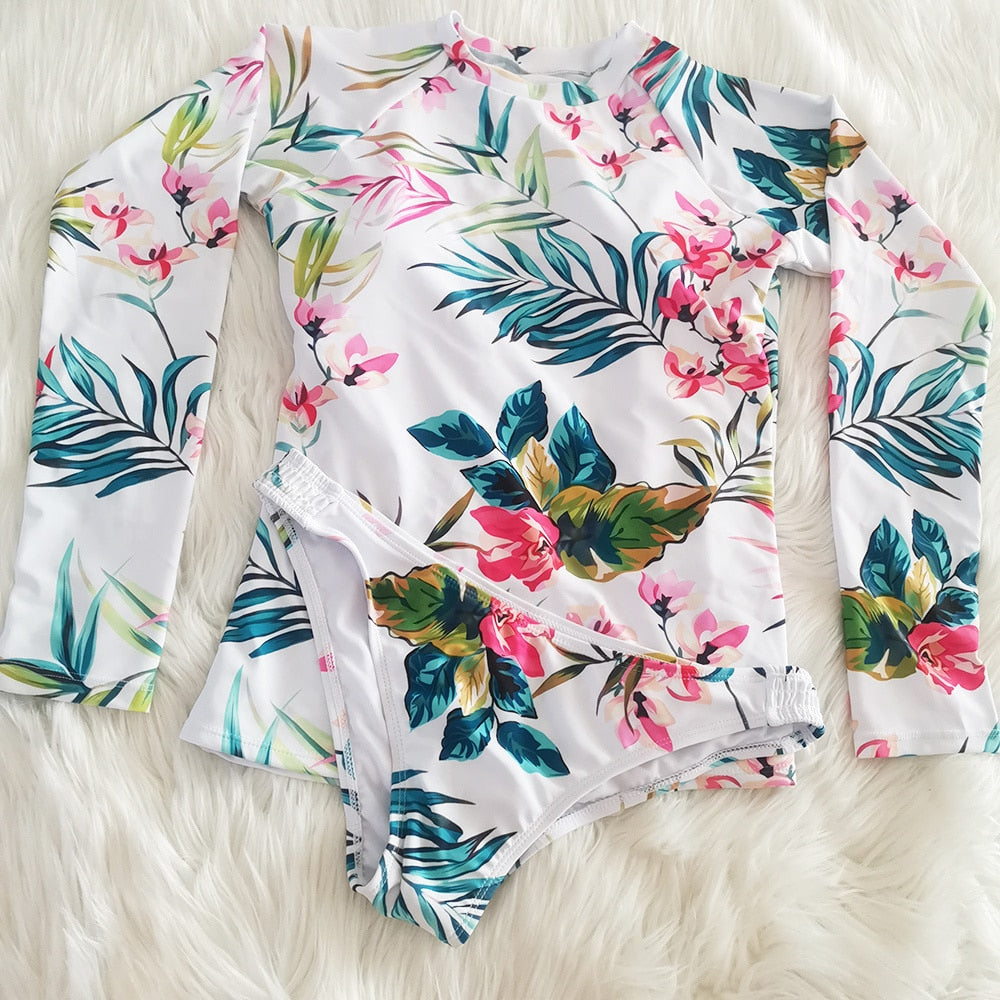Long Sleeve Swimsuit Floral Print Bikini Bathing Suit Tankini Set Two-Piece Suits Swimwear  Bikini Set The Clothing Company Sydney