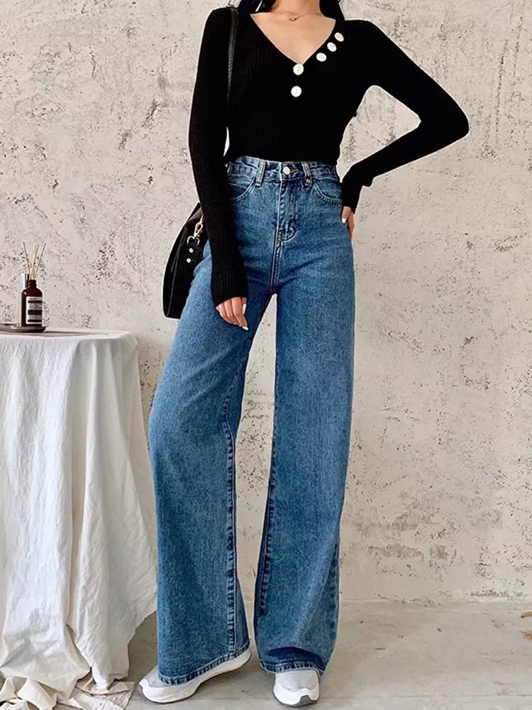 Y2k Wide Leg Pants High Waist Mom Jeans Fashion Denim Trousers Blue Jeans The Clothing Company Sydney