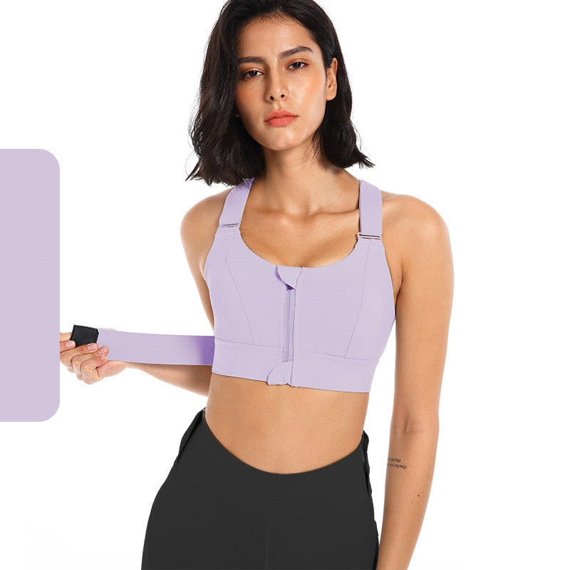 Front Zipper Sports Bra Gym Plus Size 5XL Velcro Adjustable Fitness Yoga Shockproof High Support All-in-one Bras Top The Clothing Company Sydney