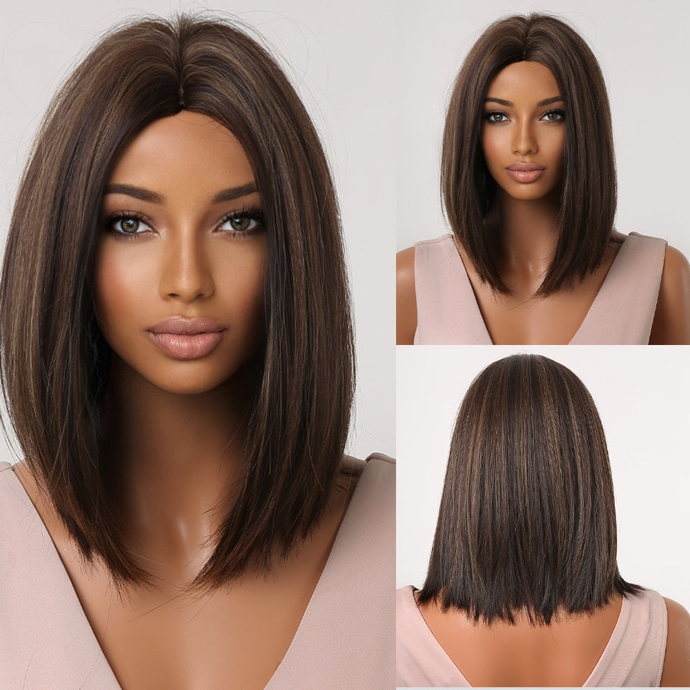 Short Straight Synthetic Wigs for Women Blonde to Brown Ombre Bob Wigs with Bangs Daily Cosplay Party Heat Resistant Wigs The Clothing Company Sydney