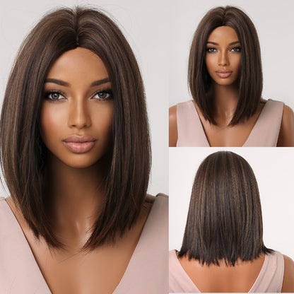 Short Straight Synthetic Wigs for Women Blonde to Brown Ombre Bob Wigs with Bangs Daily Cosplay Party Heat Resistant Wigs The Clothing Company Sydney