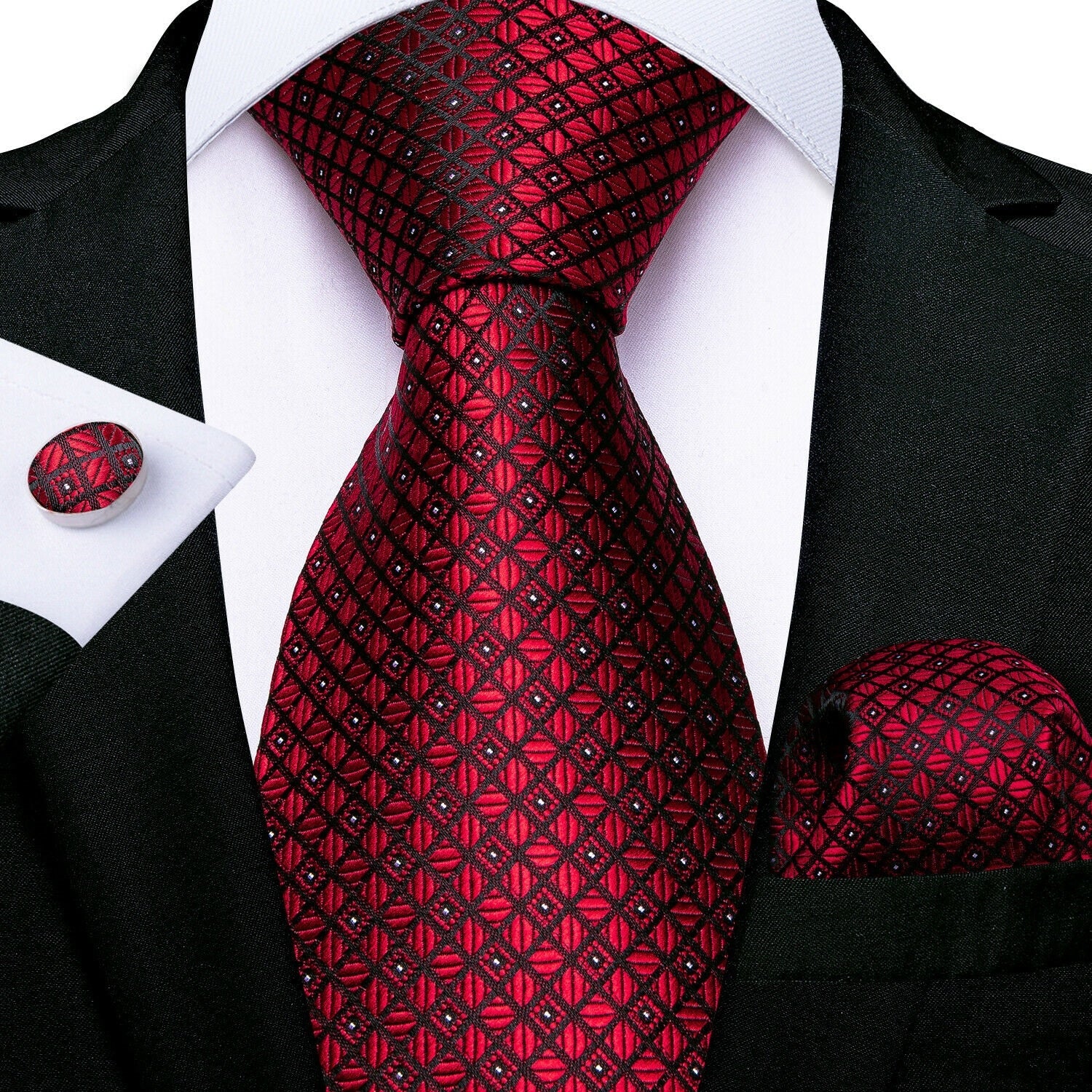 Designer Wedding Men's Tie Red  Solid Striped Paisley Neckties For Men Business Hanky Cufflinks Tie Set The Clothing Company Sydney