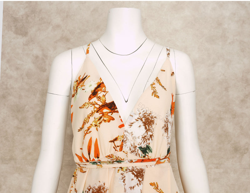 Elegant Ladies Print Spaghetti Strap Beach Holiday High Waist A-line Dress Casual Summer Split Dress The Clothing Company Sydney