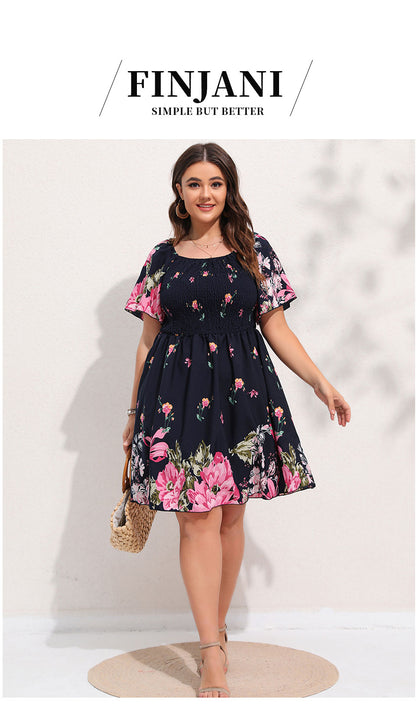Allover Floral Print Shirred Midi Dress Plus Size Lantern Sleeve High Waist Dresses Summer Dress The Clothing Company Sydney