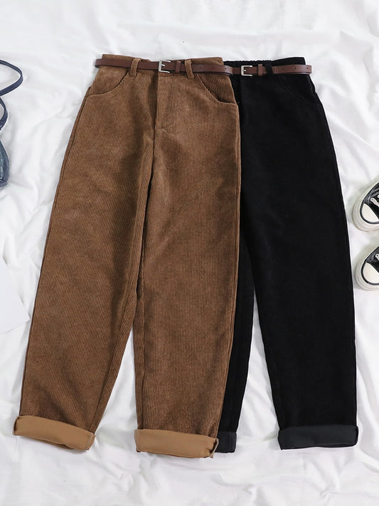 Women's Spring Corduroy Pants High Waist Autumn Vintage Casual Wide Leg Pants Elegant Belt Loose Cotton Streetwear The Clothing Company Sydney